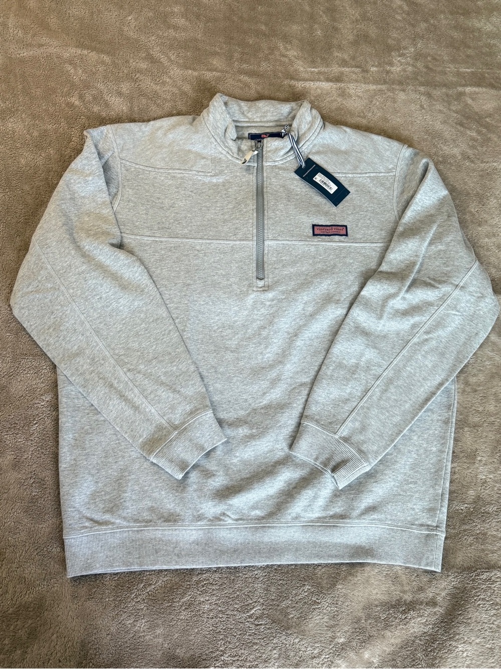 NWT Vineyard Vines Men's Heather Gray Quarter-Zip Pullover Size XL TCU logo
